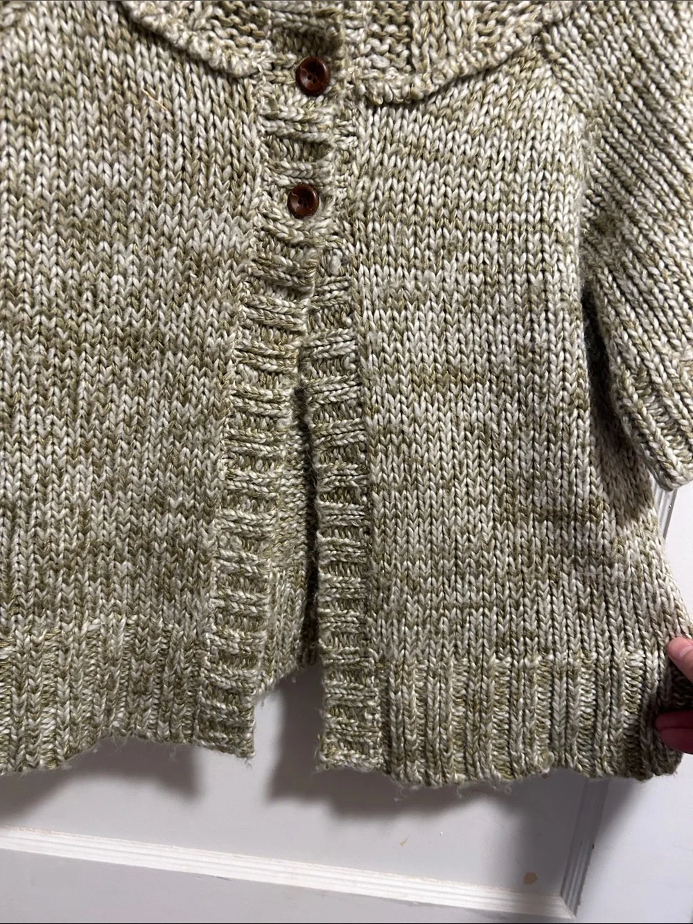 Olive Marled Short-Sleeve Knit Cardigan